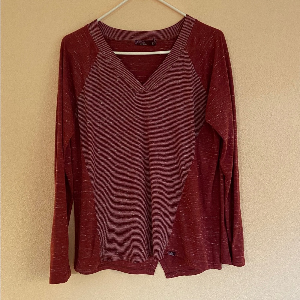 Women's PrAna Shirt, Top, Burgundy, Open Wrap Back, Size Large, Stretch